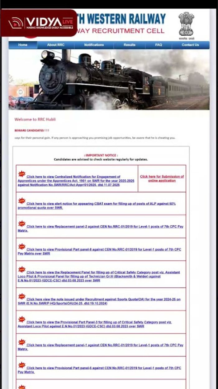 Railway RRC Apprentice Online Form 2025 | South Western Railway